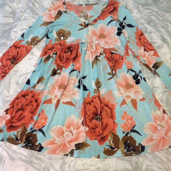 RESTOCKED🌸Mint floral babydoll longsleeve dress🌸 - Picture 3 of 8